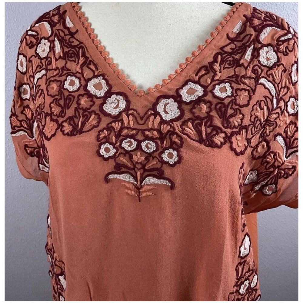 Sundance Sz M Wms Silk Embroidered Orange SS Boho Festival Colorful Lined Top - Picture 3 of 8